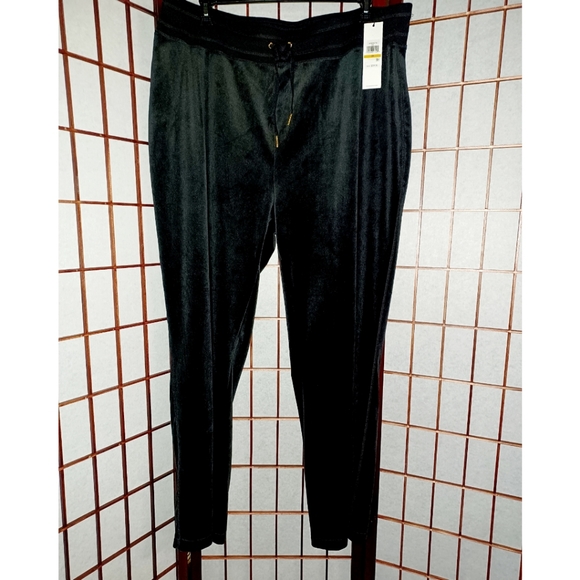 Calvin Klein Plus Size Stretch Velour High-Rise Wide Leg Drawstring Pants - Picture 15 of 16